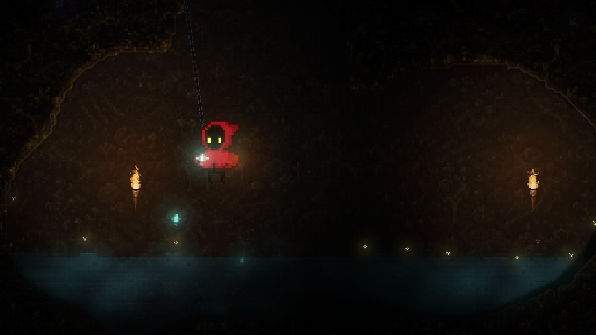 Dig Thy Hole gameplay: descending by rope into the underground world